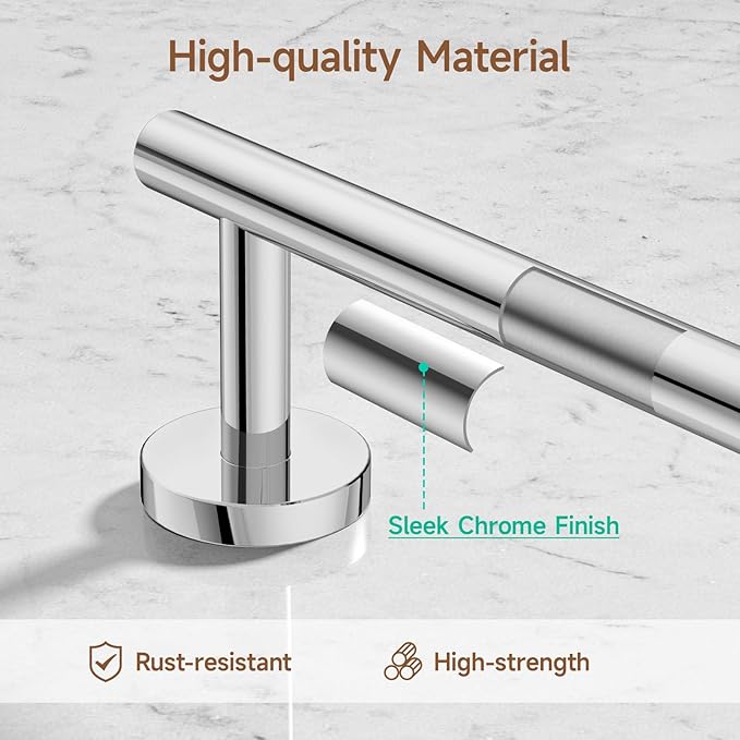 USHOWER Polished Chrome Hand Towel Bar, 9-Inch Towel Racks for Bathroom Wall-Mounted, SUS304 Stainless Steel Towel Rod (Total Length 11-Inch)