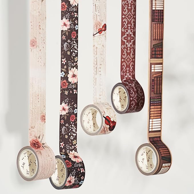 WT Academia Washi Tape Set, 5 Rolls, Original Designs, Vintage Floral Decorative Masking Tape, DIY Crafts, Bullet Journals, Planners, Scrapbooking, Journals Gifts, Adhesive Wrapping Tape, Paper Tape