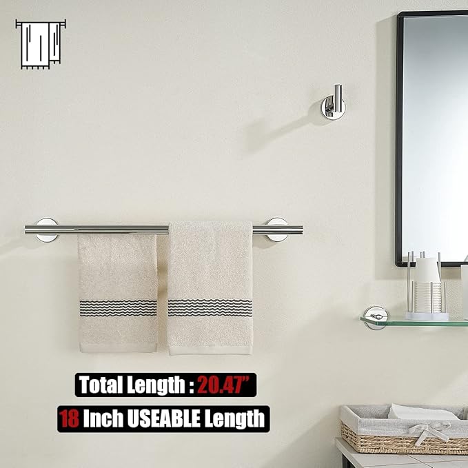 JQK Double Towel Bar Chrome, 20.5 Inch 304 Stainless Steel Thicken 0.8mm Towel Rack Bathroom, Towel Holder Polished Steel Wall Mount, Useable Length 18 Inch, TB100L18-CH