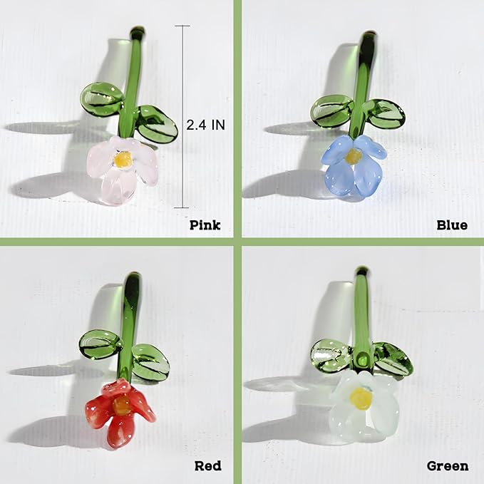 Mini Glass Flower Bouquet with Vase Colorful Artificial Wildflowers Sculpture Spring Floral Arrangement Figurine Artwork Table Centerpiece Home Decor Gift for Mom and Friends
