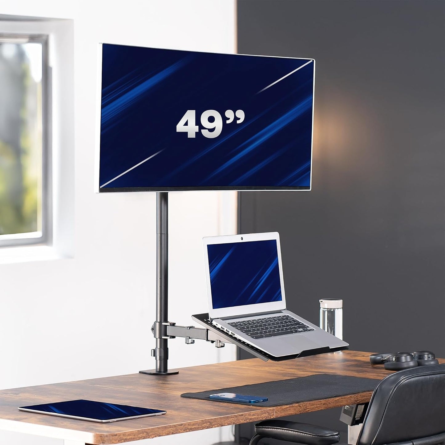 VIVO Extra Tall Desk Mount - Adjustable Clamp-On Stand for 49" Ultrawide & 17" Laptop | Supports 44 lbs, Black