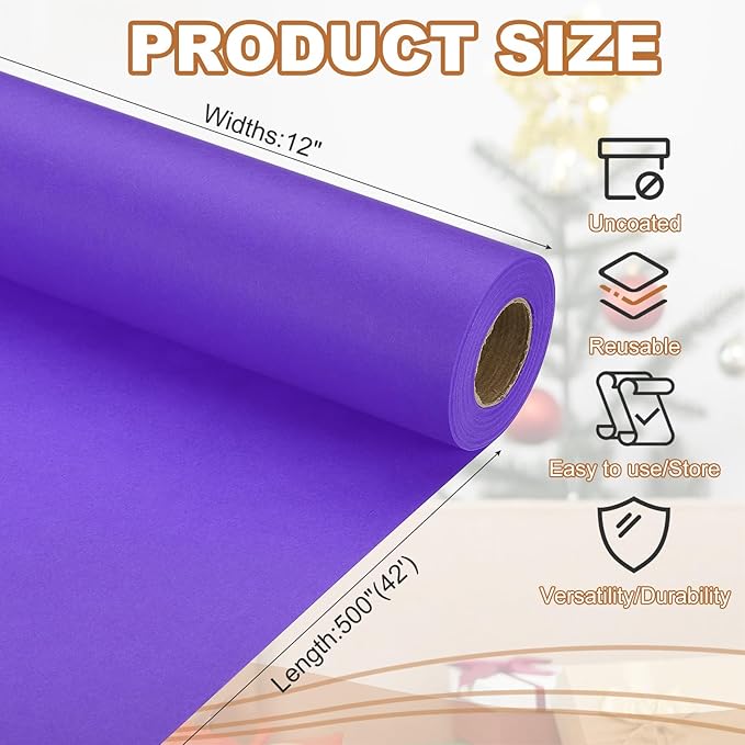 PATIKIL Wrapping Paper, 12" x 500"(42') 70 GSM Craft Paper Roll Kraft Packing Paper for Poster Bulletin Board, Gift Wrapping, Violet Blue
