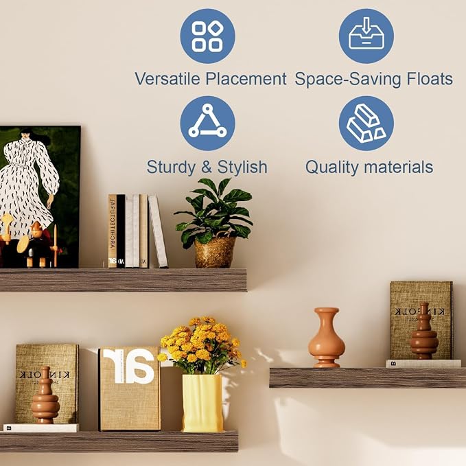 Floating Shelves for Wall, Bathroom Shelves Over Toilet, Wall Shelves & Book Shelf for Room, Hanging Shelf, Wooden Wall-Mounted Small Floating Shelves, 12 x 7 x 1.5 in (Smoke Gray, Set of 3)