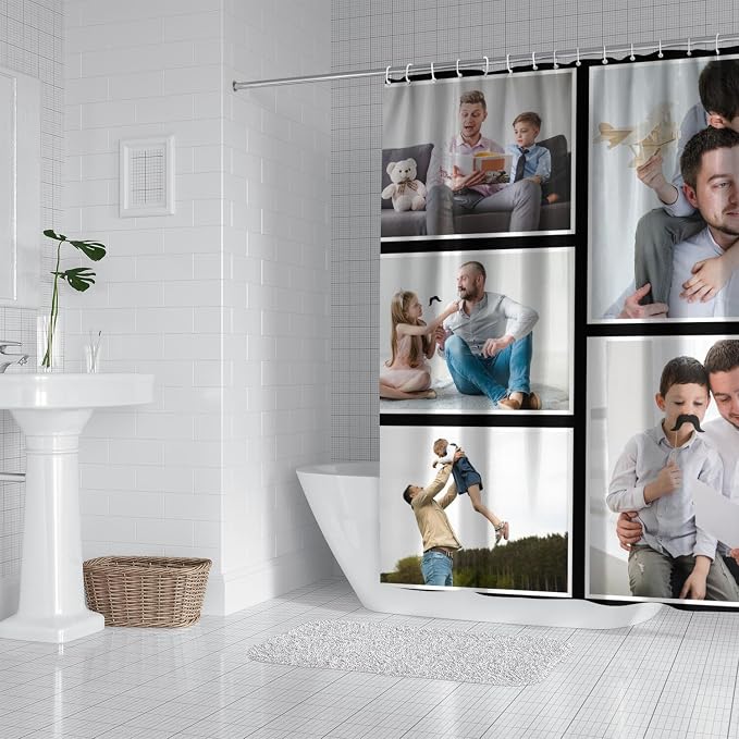 Personalized Shower Curtain Set Custom Photo Shower Curtains Modern Minimalist Home Bathroom Curtain Decor with 12 Hooks 72 Inch Wide * 72 Inch High