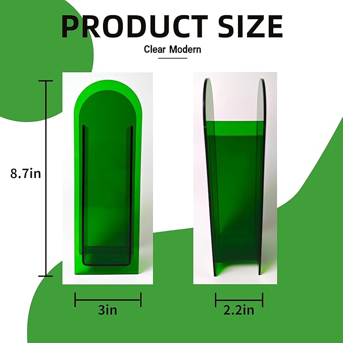 Acrylic Vase Creative Gifts Minimalist Design Wedding Centerpiece Home Office Decor Elegant Floral Display Stand(Not Including Flowers) (Full-Green, 1PCS)