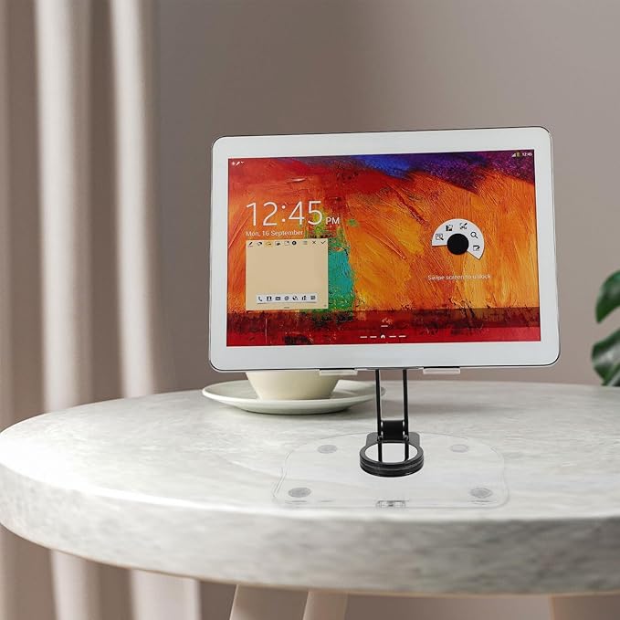 CONGARTENO Adjustable Acrylic Tablet Stand and Desktop Phone Holder for Desk Use, 360° Rotatable Foldable Dark Phone and Laptop Mount Compatible with iPad and Smartphones