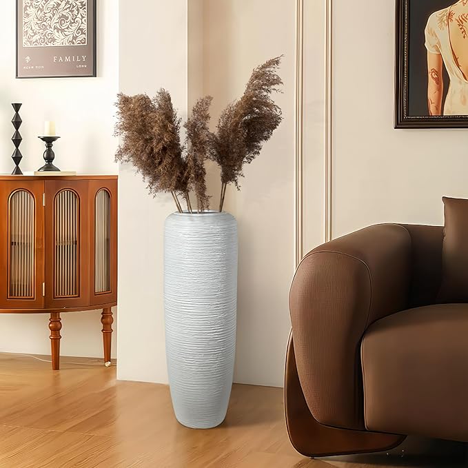 Large Rustic Ceramic Farmhouse Vase,23.6 Inch Tall Pottery Decor Floor Vases Vintage Flower Vases for Home Living Room Entryway Table Centerpiece Decor,Terracotta Vase,Wedding Gift,White