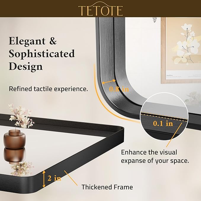TETOTE Black Framed Mirrors for Bathroom, 2 Inch Thick Frame 22 x 30 Inch Brushed Metal Frame Wall Mounted Rectangle Mirror for Vanity(Horizontal/Vertical)
