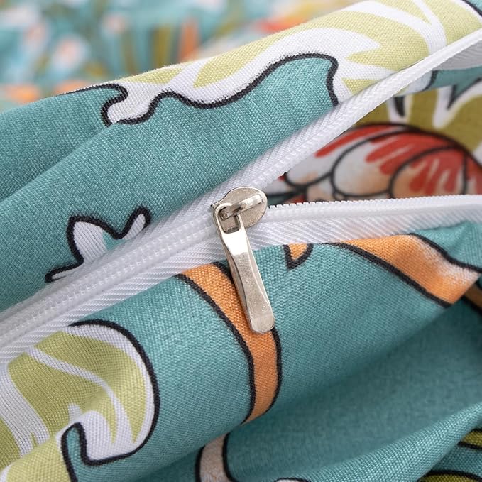 Nayoroom Vintage Floral Duvet Cover Set King Size Vibrant Boho Yellow Orange Flowers Printed on Teal Blue Comforter Cover 3Pcs Soft Microfiber Garden Style Bedding Set with Zipper Closure