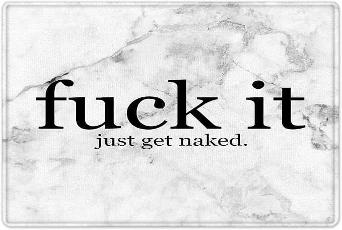 LB Black and White Marble Bath Mat Funny Fuck It Just Get Naked Area Rug for Bathroom Modern Abstract Geometric Doormat Non Slip Memory Foam Super Absorbent Floor Mats,24x16 Inch
