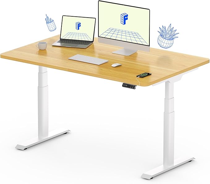 FLEXISPOT E6 Pro Oval Leg Dual Motor 3 Stages Standing Desk 48x30 Inch Whole-Piece Board Electric Height Adjustable Electric Sit Stand Up Desk 150KG Load Capacity (White Frame + Maple Desktop)