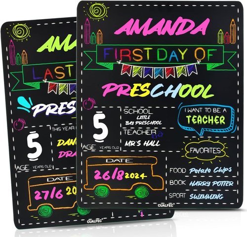 Personalized Chalkboard Style First & Last Day of School Sign | 13" x 16" Photo Prop - 2 Pcs