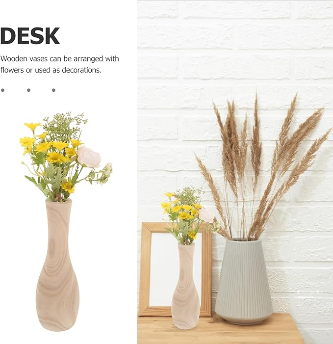 STOBAZA Rustic Small Wood Flower Vase for Dried and Artificial Arrangements Smooth Wooden Craft Decorative Vase for Office Home Wedding and Party Table Display