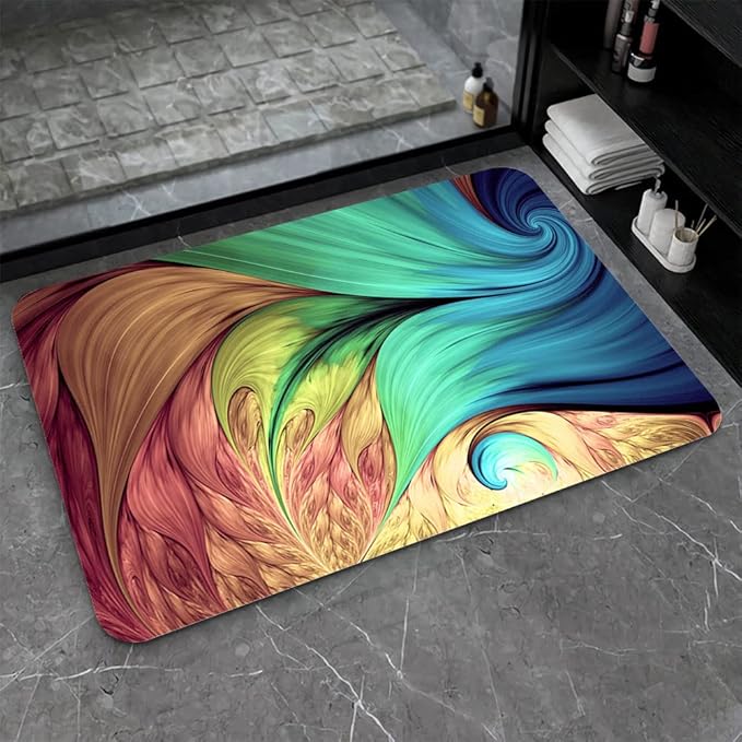 Diatomaceous Earth Bath Mat,Peacock Feathers Non-Slip Volume Super Absorbent Fast Drying for Bathroom Kitchen Door mat,Eco-Friendly Easy to Clean 20×31Inch(50 * 80cm)