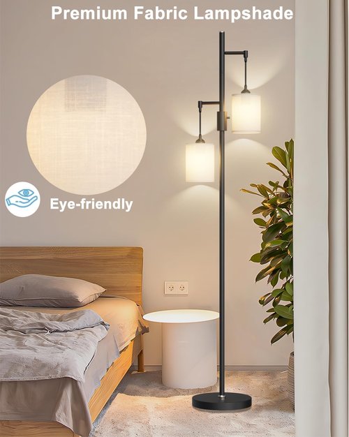 Lightdot 65-Inch Black Floor Lamp - Industrial 2-Light Design with Linen Shade for Living Room & Bedroom Decor