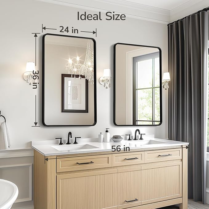 USHOWER 2-Pack Black Bathroom Mirrors for Over Sink 24 x 36 Inch, Metal Frame Rectangle Wall Mirror, Modern Farmhouse Vanity Mirror, Wall Mounted