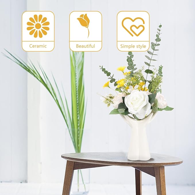 BESPORTBLE Creative Ceramic Hand Vase for Flowers Small Glazed Nordic Style Decorative Vase for Hydroponic Plants and Desktop Floral Arrangement Lightweight and Odorless Material for Home