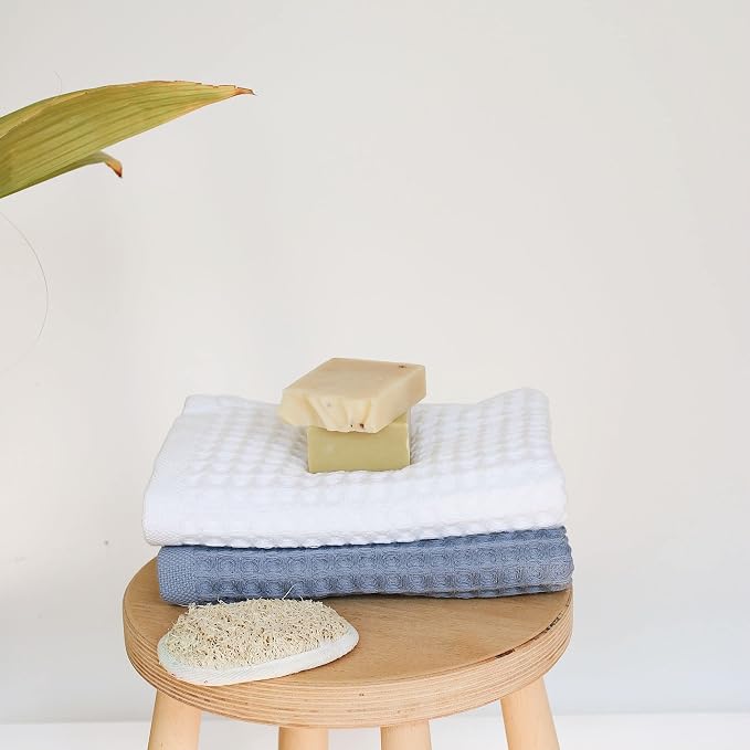 sea me at home Waffle Hand Towel – 100% Turkish Cotton, Quick-Dry, Soft and Absorbent Bathroom Towel (White)