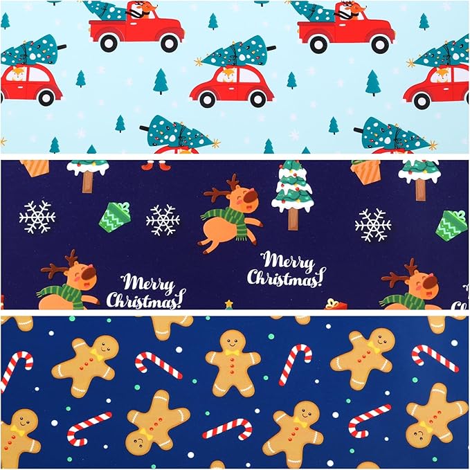 Miss DuiDui Gifts Christmas Wrapping Paper, 3 Rolls, 17 inch x 9.8 feet, Snowflake Trees Gift Design for Kids Boys Girls, Christmas, Party, Holiday