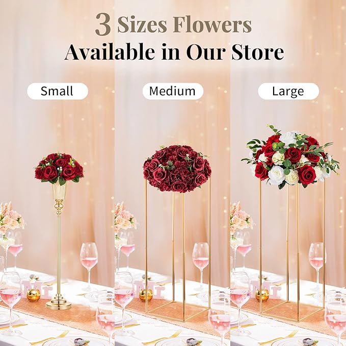 NUPTIO Flower Wedding Centrepieces for Tables - 10 Pcs 9.5in Diameter Crimson Artificial Flowers Rose Ball for Centerpieces Table - Fake Rose Arrangements for Weddings Birthday Party Decor