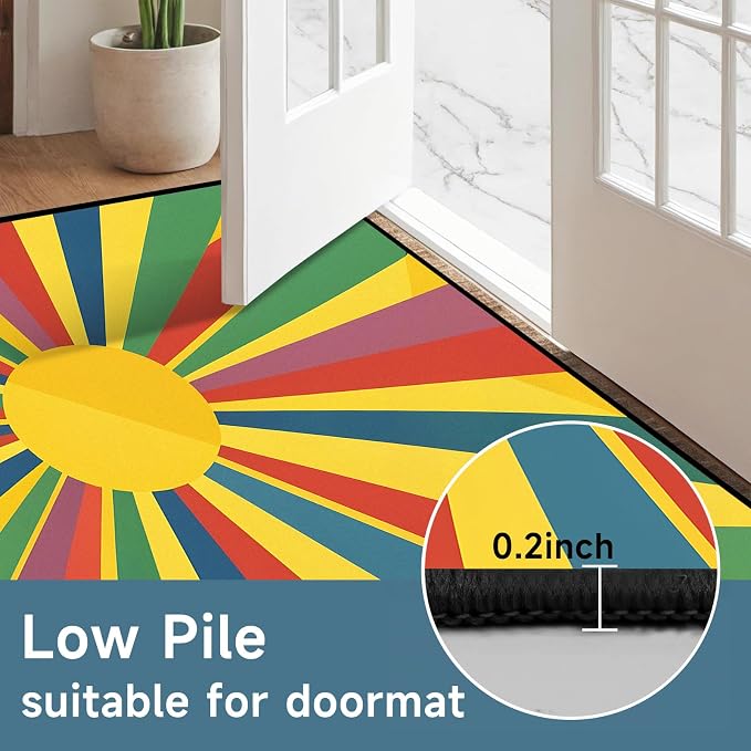Rainbow Sunburst Area Rug Colorful Geometric Sun Carpet Soft Non-Slip Washable Floor Mat for Bedroom Living Room Nursery Playroom Classroom Home Decor,4'x6'