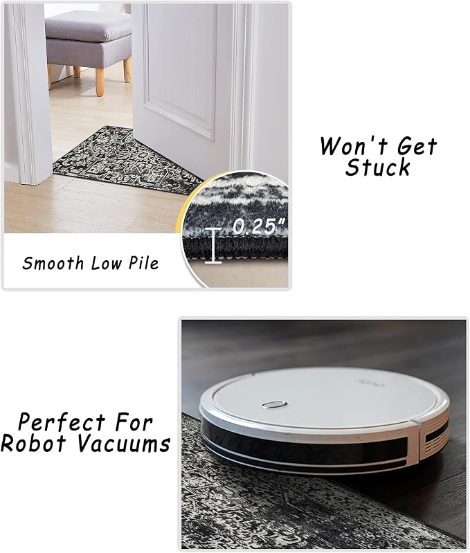 vivorug 9x12 Area Rugs, Stain Resistant Washable Rug for Living Room, Vintage-Inspired Black and White Rug