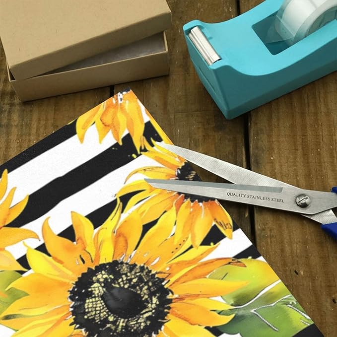 Sunflower Stripes Wrapping Paper 58x22.8 Inch Waterproof Holiday Gift Wrap Flower Floral Christmas Thanksgiving Birthday Presents Wrapping Paper