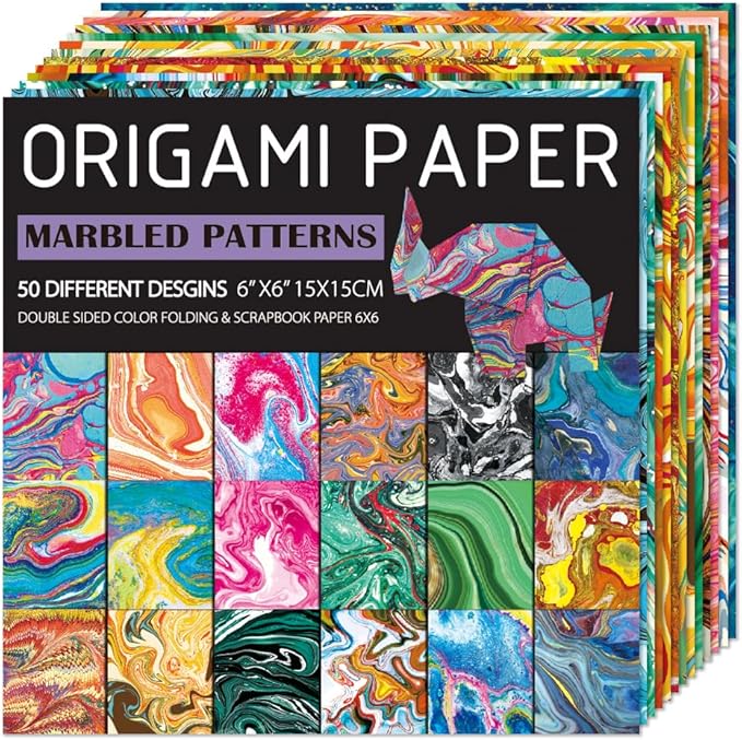 Square Origami Paper 6x6 Double Sided 50 Sheets 50 Colors 70GSM Origami Kit Japanese Chiyo Easy Fold Arts Crafts DIY Handwork Rock Color