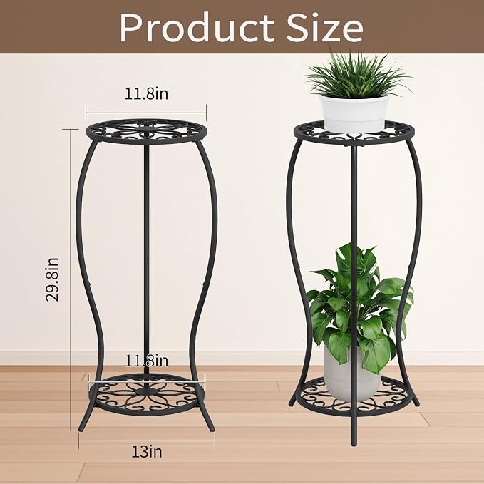 Plant Stand Indoor Outdoor, 2 Tier Metal Tall Plant Stand, Flower Pot Stand, Heavy Duty Plant Shelf Rack, Corner Plant Stand Rustproof for Planter Garden Balcony Patio Living Room