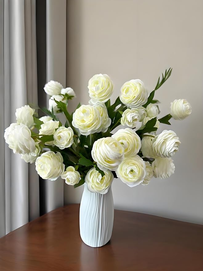 12Pcs Artificial Ranunculus Flowers – 36 Head 16.5" Silk Ranunculus Flowers Bouquets for Home Decor, Wedding Bridal Shower Centerpieces, and DIY Floral Arrangements (White)