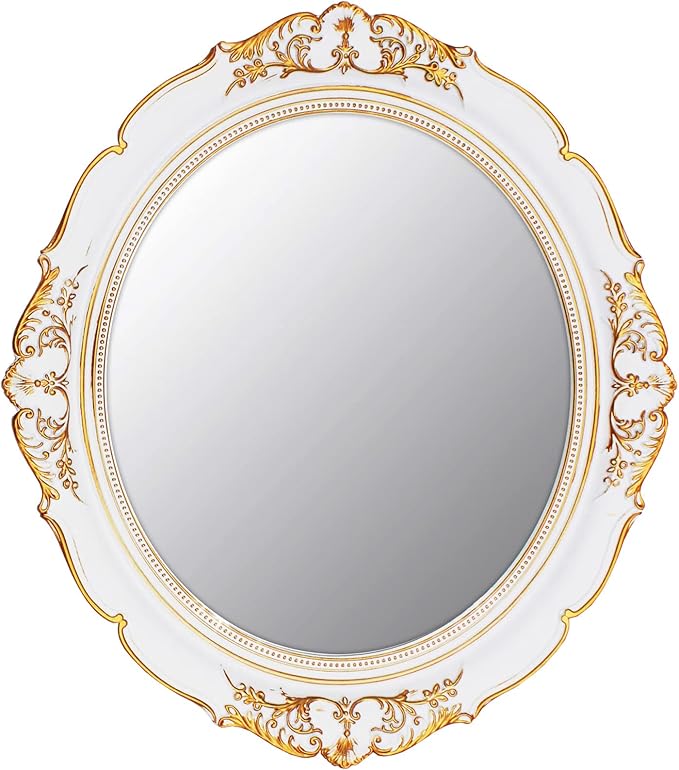 YCHMIR Vintage Decorative Wall Mirror 14.8 x 13.1 Inch Oval Mirror White