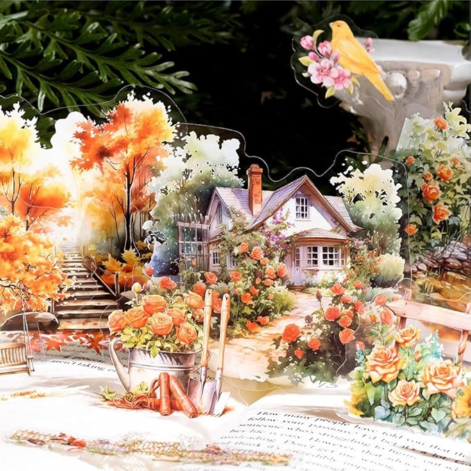 180pcs PET Garden Landscape Scrapbook Paper Journaling Sticker Flower Stickers for Scrapbooking Vintage Stickers Aesthetic Flowers Floral Sticker Pack Junk Journal Decorative Paper Scrapbook Supplies