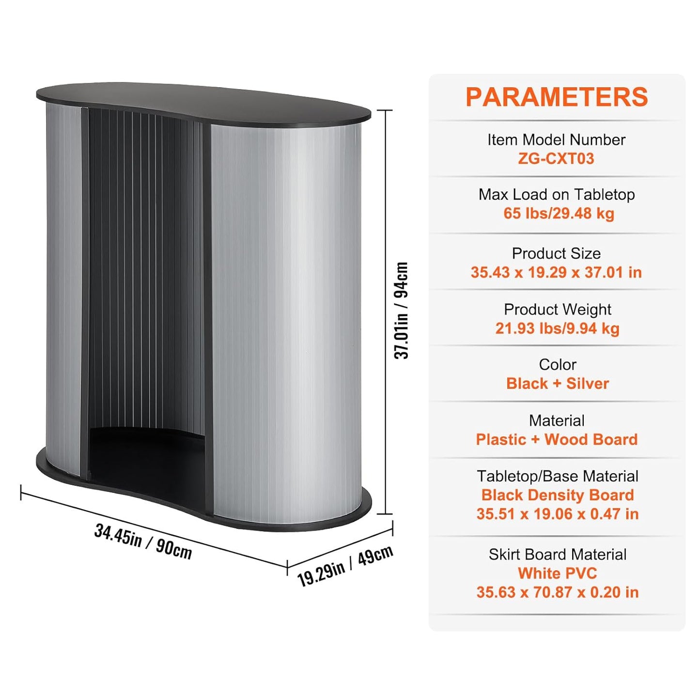 VEVOR Portable Tradeshow Podium Table - Foldable Exhibition Counter Stand | 35.43" x 19.29" x 37.01" with Carrying Bag