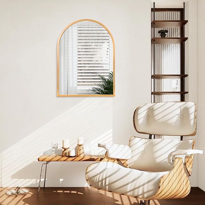 Arched Gold Framed Wall Mirror, 26"x18" Aluminum Alloy Bathroom Mirror for Wall, for Bedroom Entryway Living Room Vanity Large