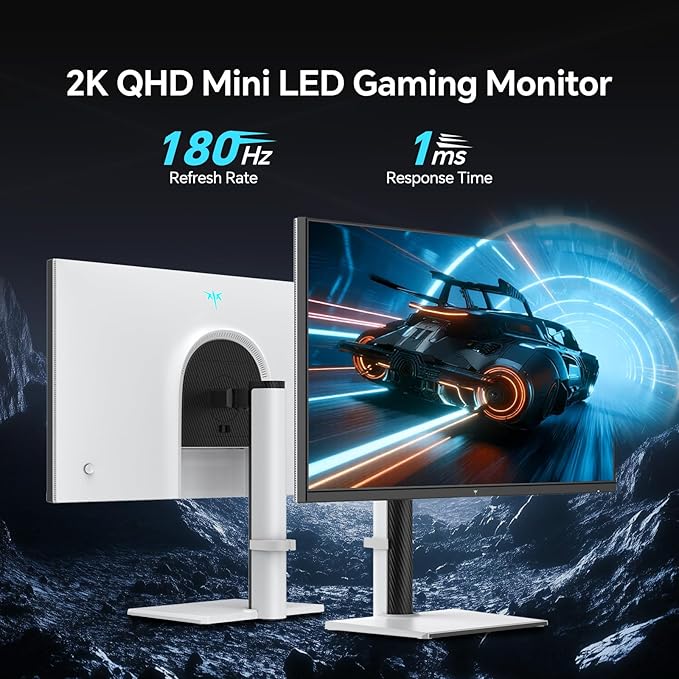 KTC QHD Mini LED Monitor 27 Inch, 1440P 180Hz Gaming PC Monitor, HDR 1400, HDMI2.0, DP1.4, USB, Swivel/Height/Pivot/Tilt Adjustable, VESA Support, White, M27T6