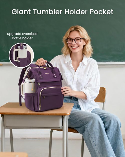 LOVEVOOK Laptop Backpack - Waterproof Travel Purse with Tumbler Holder | 18-Inch Rose Purple Design