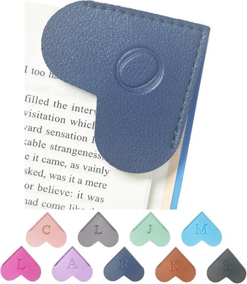 MOTEERLLU Personalized Leather Heart Bookmark - Custom Initials, Handmade Gift for Book Lovers (Blue)