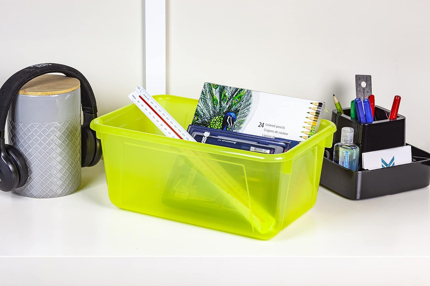 Storex Small Cubby Bin - Candy Yellow, 12.2 x 7.8 x 5.1 Inches, Set of 5 for Organized Storage