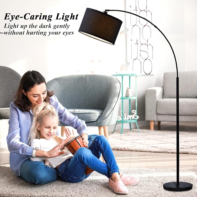 Luvkczc Arc Floor Lamps for Living Room, Dimmable Floor Lamp with Adjustable Head, Black Finish Modern Floor Lamp, Over Couch Tall Standing Hanging Light for Reading, Bedroom, Office, Bulb Include