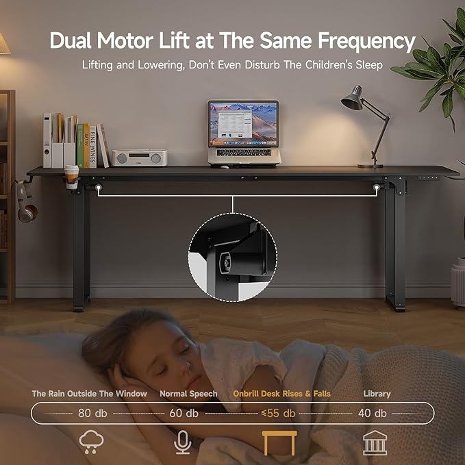 ONBRILL Standing Desk, 71x32 Inches Rectangle Stand Up Desk with 4 Legs, Dual Motor and Memory Controller, Adjustable Height from 28-46 Inches for Home and Computer Workstation, Black