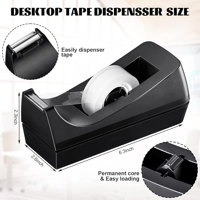 Lanties 10 Pack Desktop Tape Dispensers Non Skid Base for Office Home School (Tape Not Included) (Black)