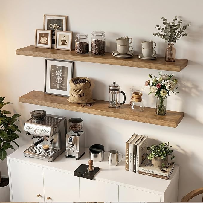 47in Floating Shelves for Wall, Wall Mounted Shelves for Decor Storage Set of 2, Floating Shelf for Bedroom, Bathroom, Living Room and Kitchen（Gray Oak）