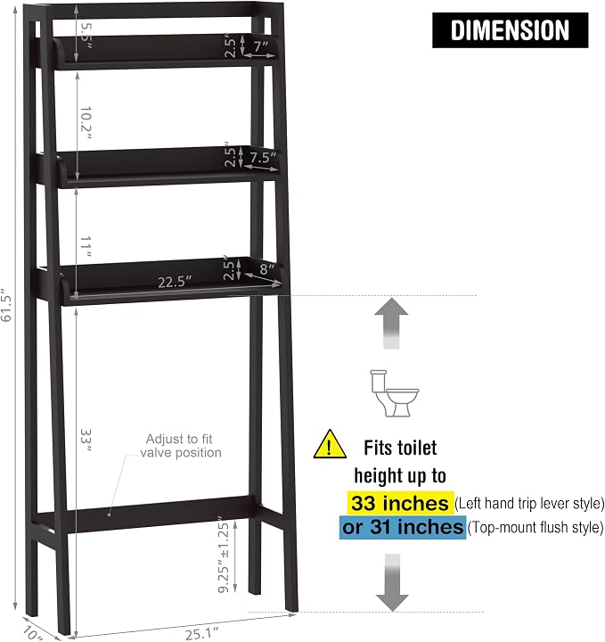 UTEX Over The Toilet Storage Shelf, 3-Tier Bathroom Shelves Over Toilet, Behind Toilet Bathroom Organizer (Espresso)