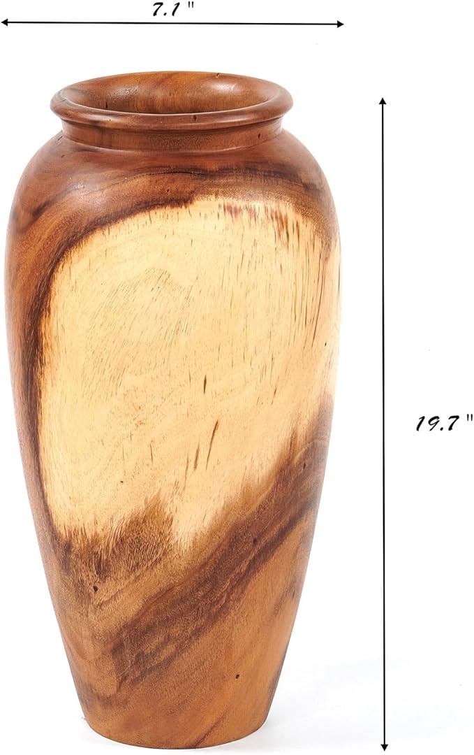 Natural Wood Vase 7.1" x 7.1" x 19.7" H Wooden Brown Handmade Acacia Vase Rustic Decorative Flower Holder Vintage Artworks Planter for Living Room Floor Home Christmas Décor