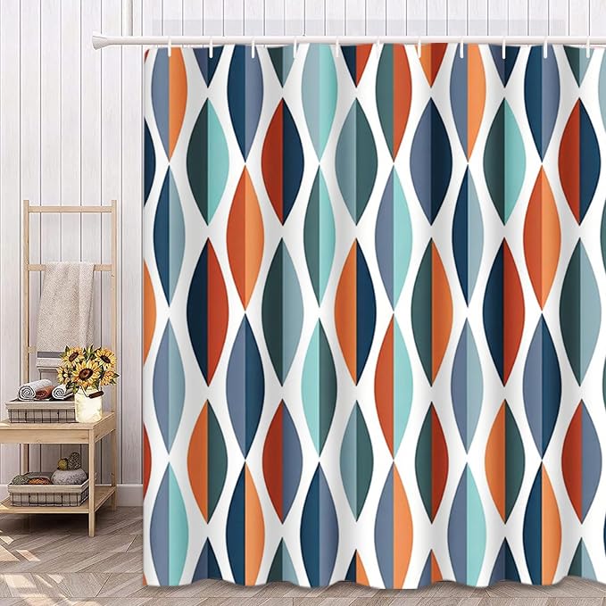 Emvency Shower Curtain Mid Century Modern Retro with Drop Shapes in Tones Abstract for All and Purposes Waterproof Polyester Fabric 72 x 72 inches Set with Hooks