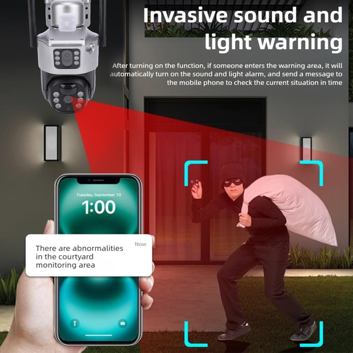 Yoidesu 4G LTE Solar Security Camera - Outdoor Wireless IP66 Dual Lens PTZ with 2K Motion Detection & Two-Way Audio