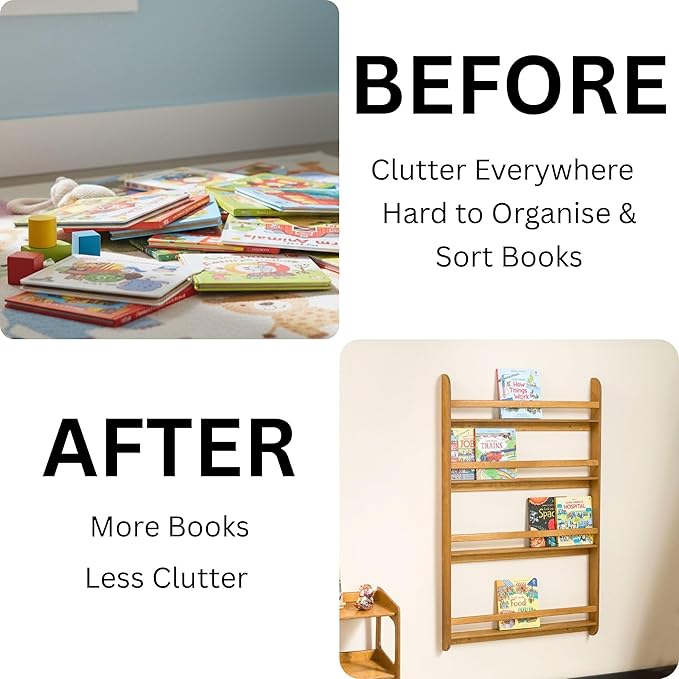 Montessori Wall-Mounted Bookshelf for Toddlers Toy Storage Shelf Organizer for Playroom and Classroom Floor Bookshelves for Kids Room (Oak, XL, 4)
