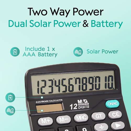 M&G Desk Calculator - 12 Digit Office Calculator with Large LCD Display & Dual Power | Black, Pack of 5