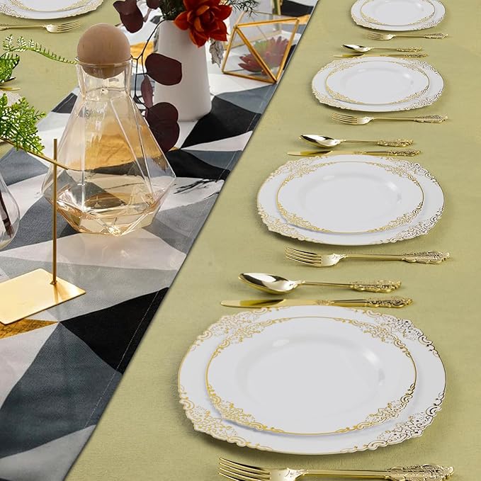 150PCS Gold Plastic Silverware for 50 Guests, Heavy Duty Gold Disposable Utensils Sets, Includes 50 Forks, 50 Spoons, 50 Knives, Elegant Cutlery Perfect for Wedding, Party