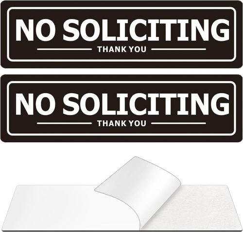 Regine Switzerland No Soliciting Sign - Weather Resistant Metal Door Signs | 2 Pack, Black 7x2 Inches